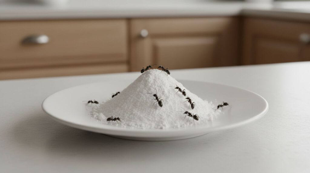 Baking soda and powdered sugar mixture as effective ant bait on kitchen counter