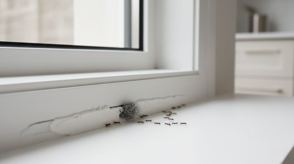 Sealed cracks and entry points preventing ants from entering kitchen