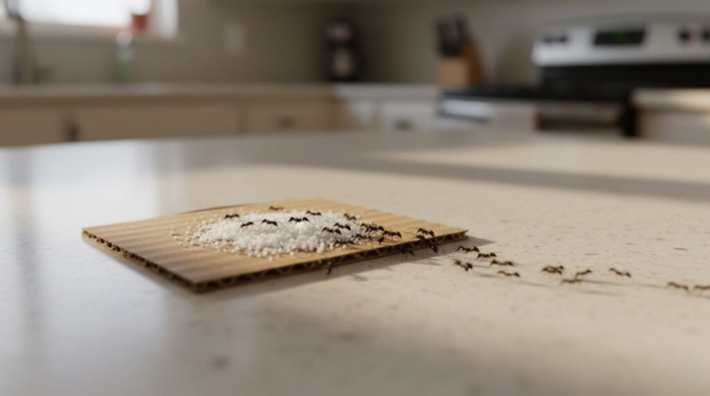 Borax and sugar bait effectively attracting ants to eliminate the entire colony at home