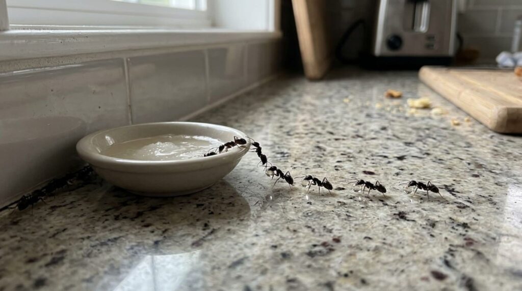Borax and sugar syrup bait that eliminates entire ant colony in kitchen