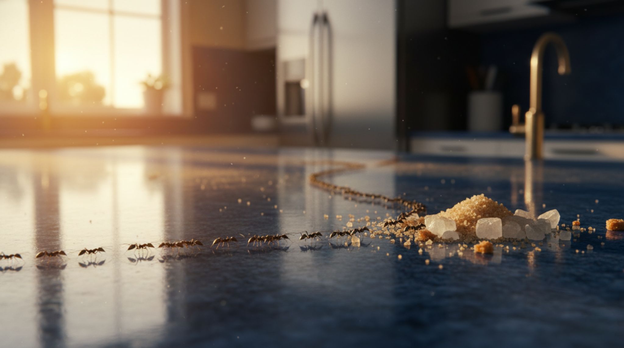 Line of ants invading clean kitchen counter – how to get rid of ants in the kitchen with 10 home remedies