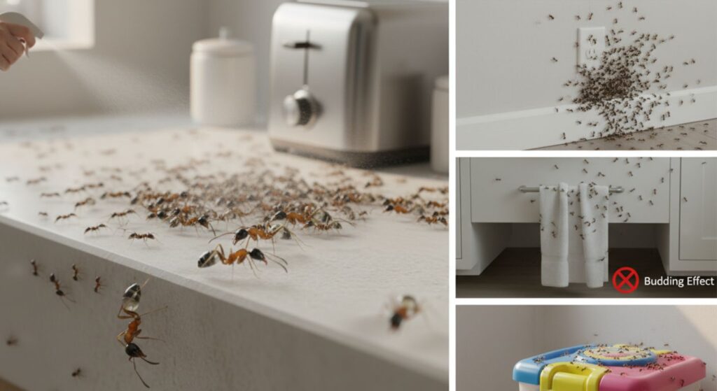 How to get rid of ghost ants - why spraying causes colony budding and spread