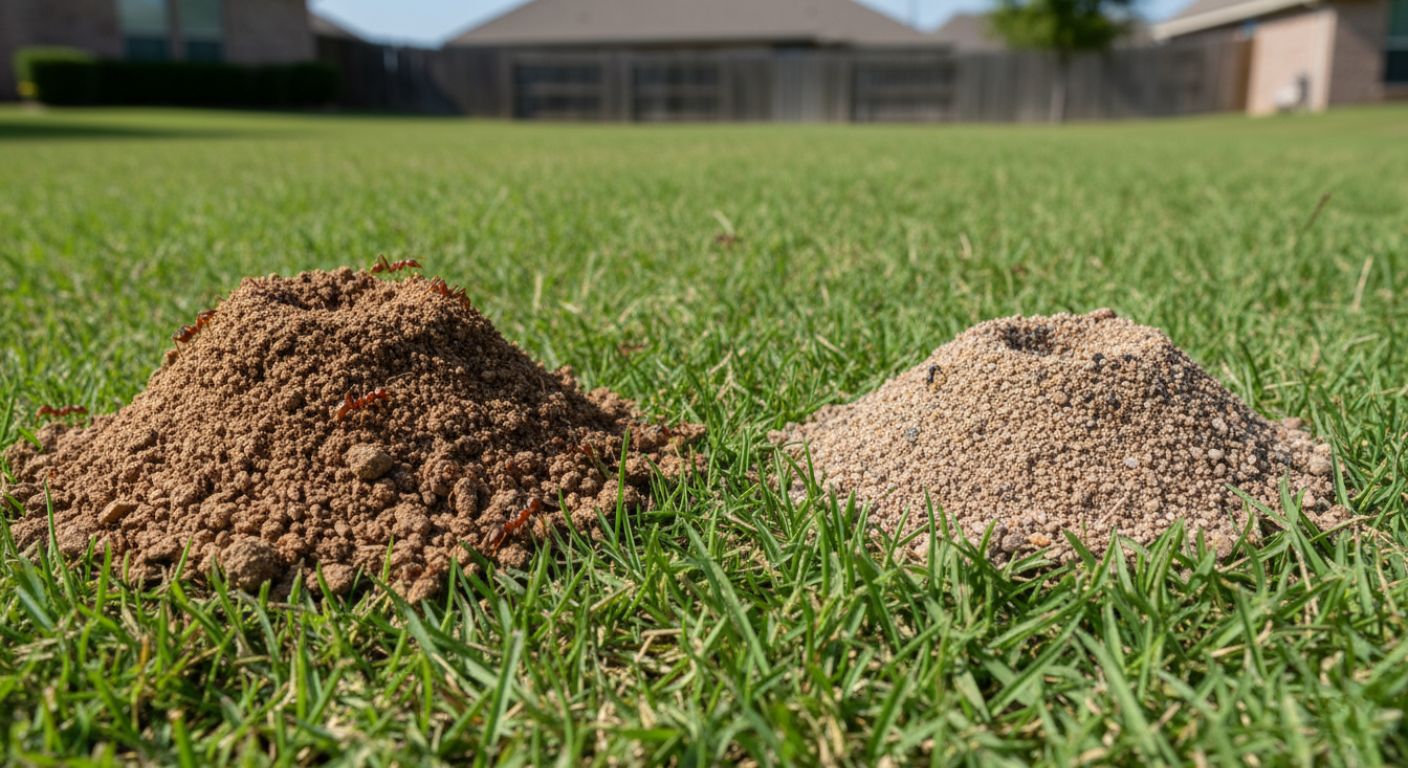 Comparison between a fire ant mound and a regular ant hill