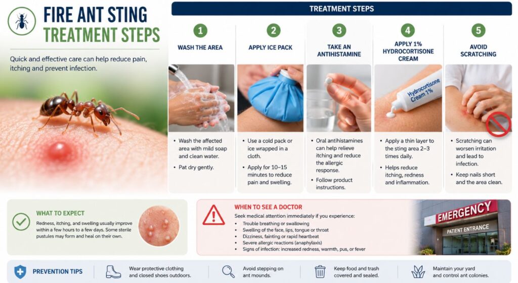 Steps for treating fire ant stings at home