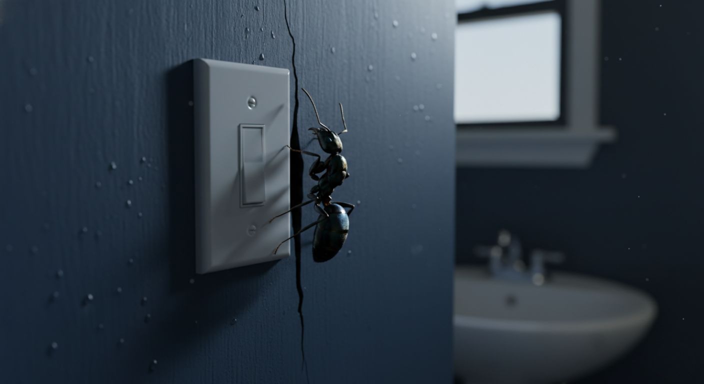 Carpenter ant emerging from wall crack at night - signs of carpenter ant infestation